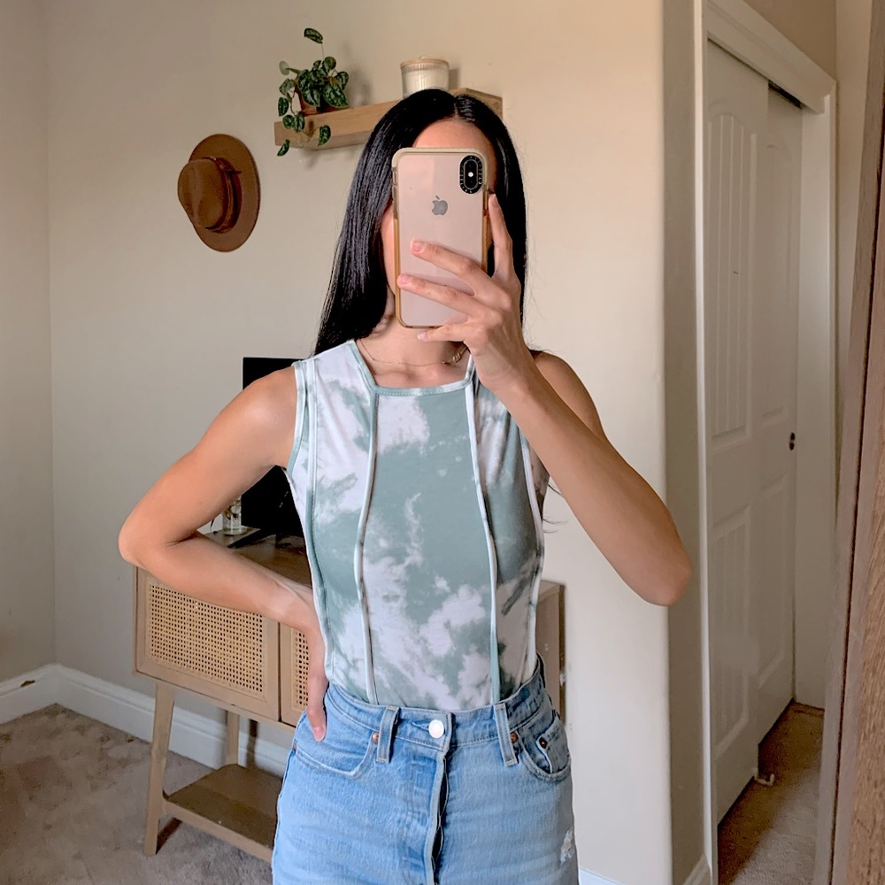 Green tie dye bodysuit